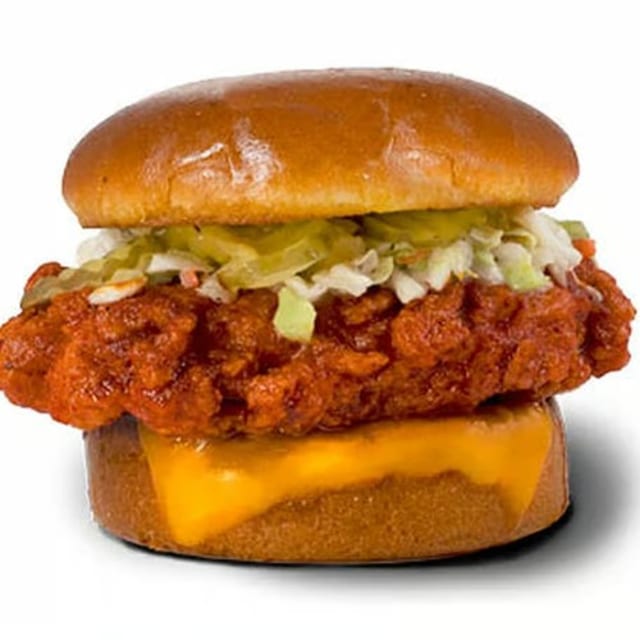 Hot Chicken Tender Sandwich with Cheese.